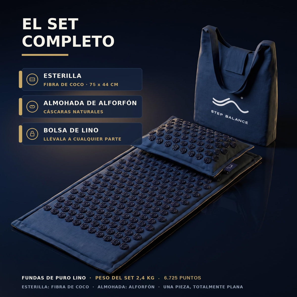 Set de acupresión AcuEarth: esterilla, almohada y bolsa