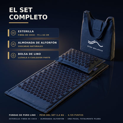 Set de acupresión AcuEarth: esterilla, almohada y bolsa