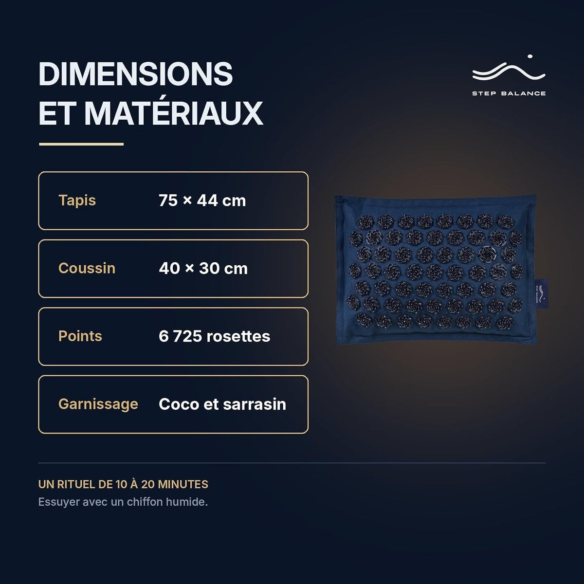 Step Balance Set d'acupression AcuEarth, infographie : caractéristiques techniques