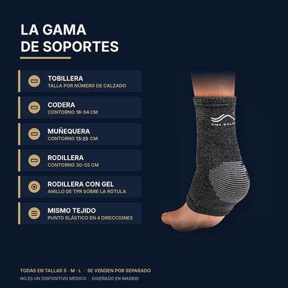 Step Balance Tobillera de compresión, infografía: materiales y cuidados