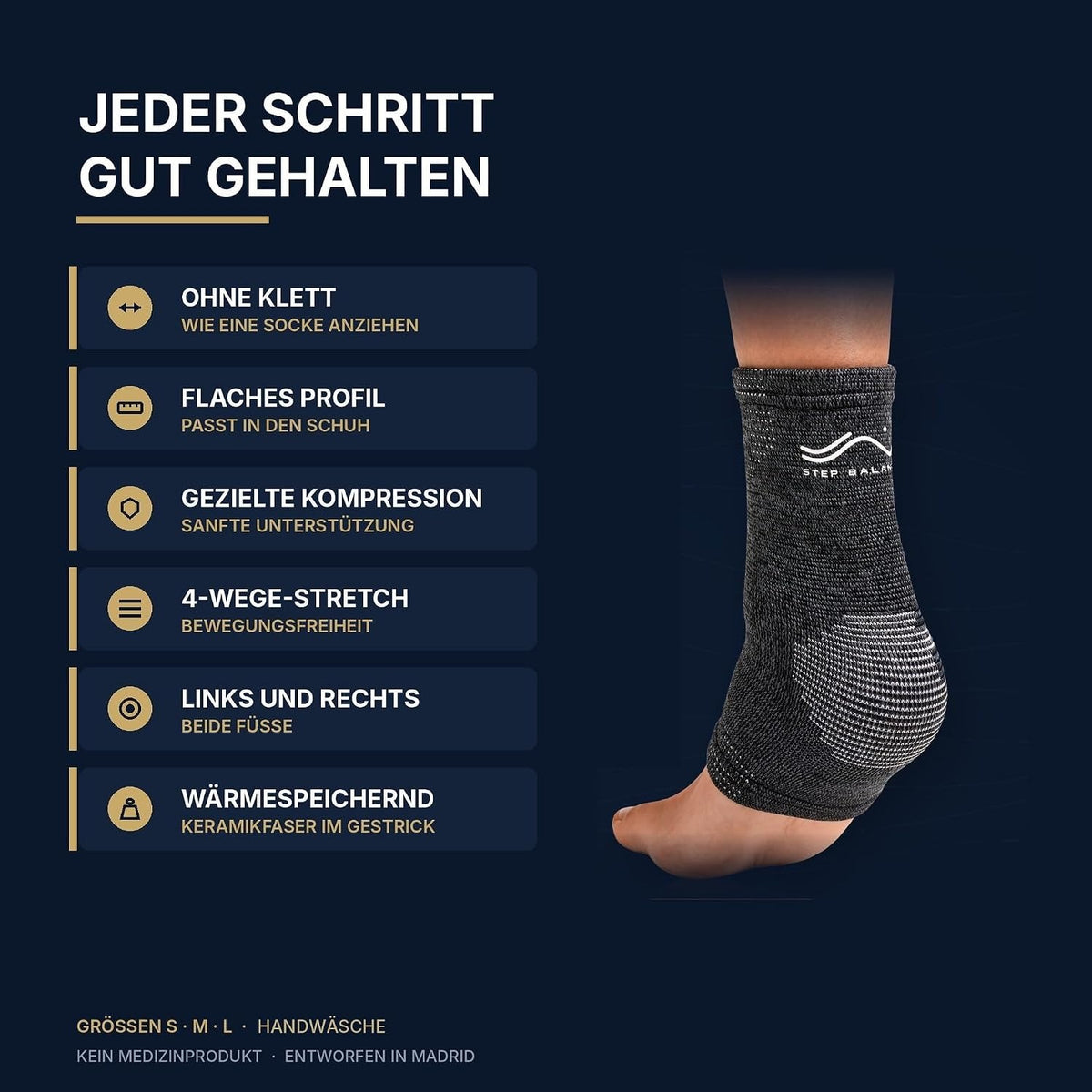 Step Balance Sprunggelenkbandage, Infografik: die wichtigsten Merkmale