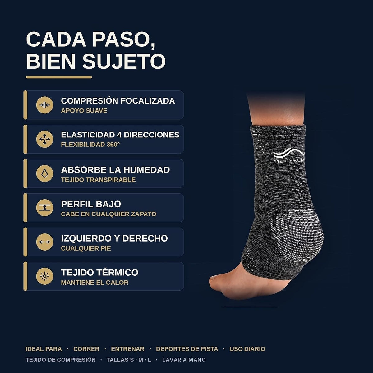 Step Balance Tobillera de compresión, infografía: características principales