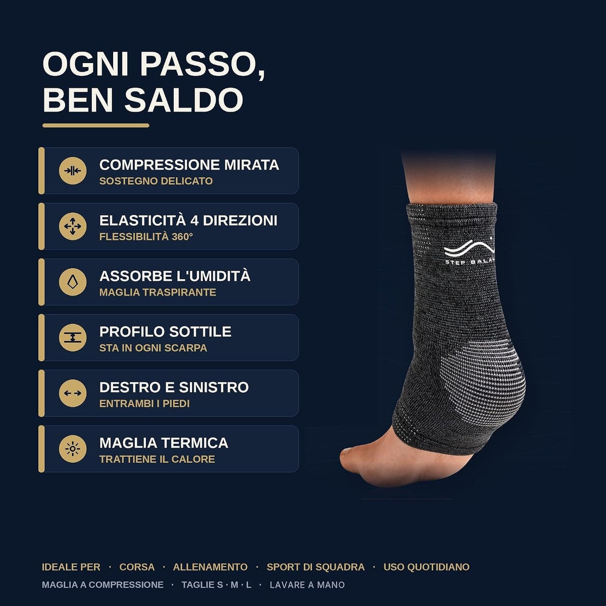 Step Balance Cavigliera a compressione, infografica: caratteristiche principali
