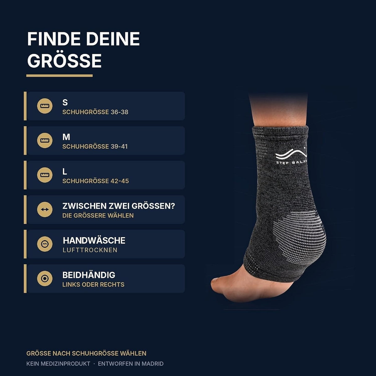 Step Balance Sprunggelenkbandage, Infografik: Größentabelle