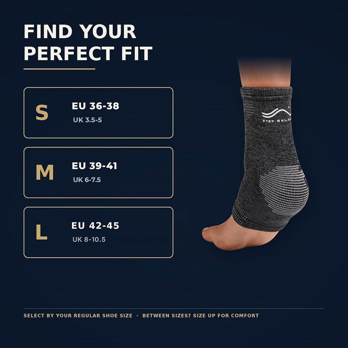 Step Balance compression ankle support, infographic: size guide
