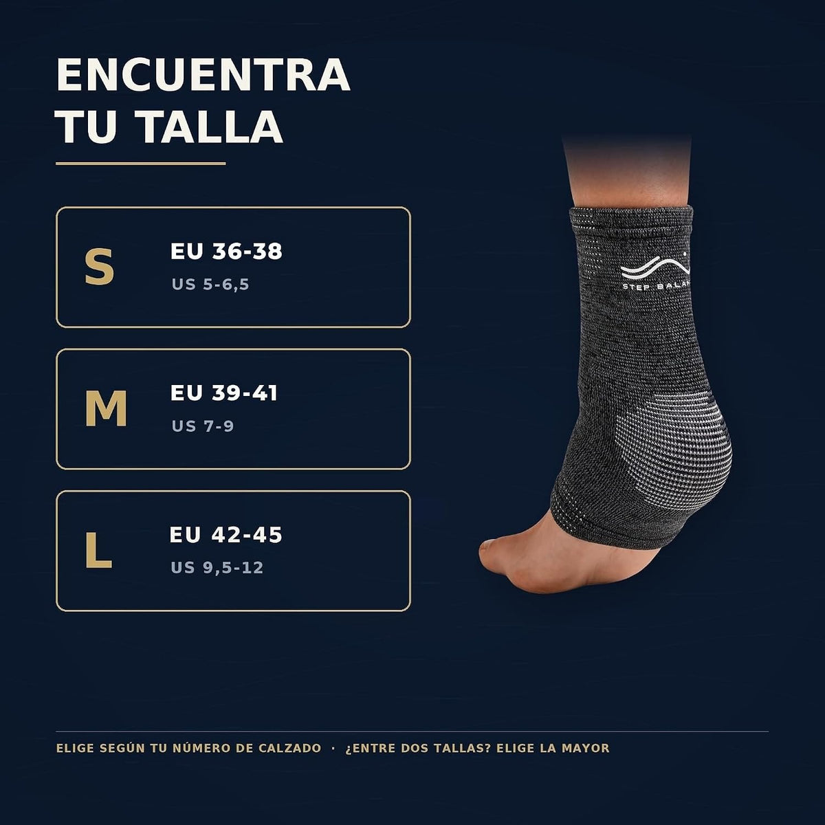 Step Balance Tobillera de compresión, infografía: guía de tallas