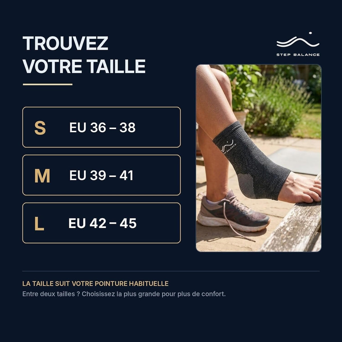 Step Balance Chevillère de compression, infographie : guide des tailles