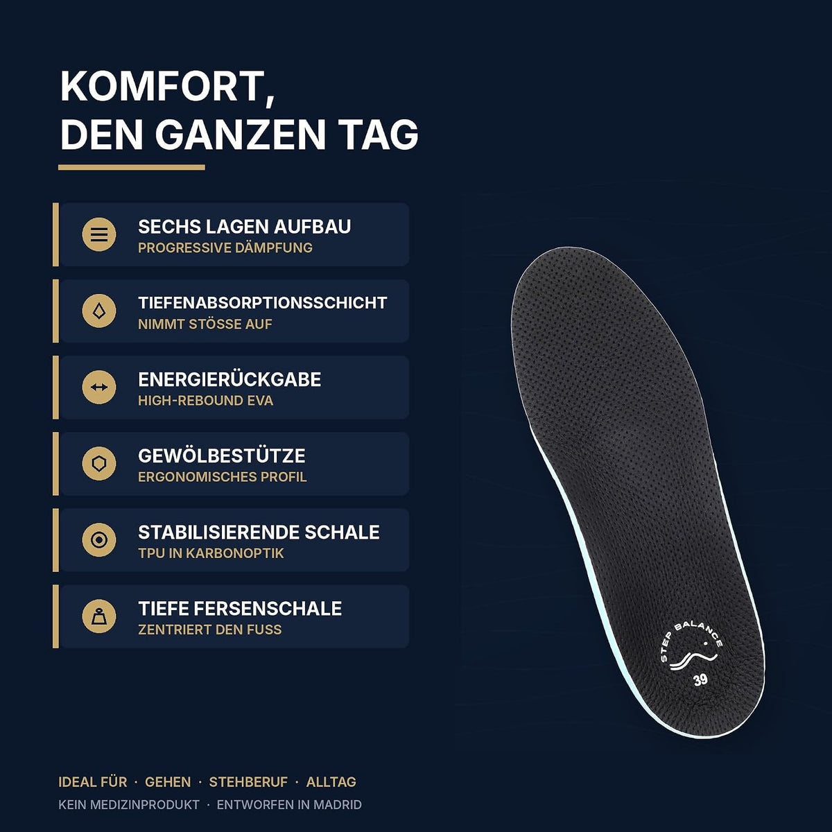 Step Balance Comfort Every Day Einlegesohlen, Infografik: die wichtigsten Merkmale