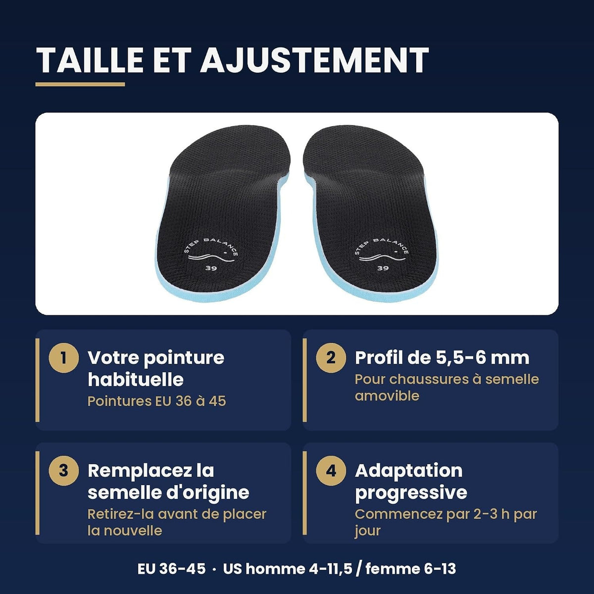 Step Balance Semelles Comfort Every Day, infographie : guide des tailles