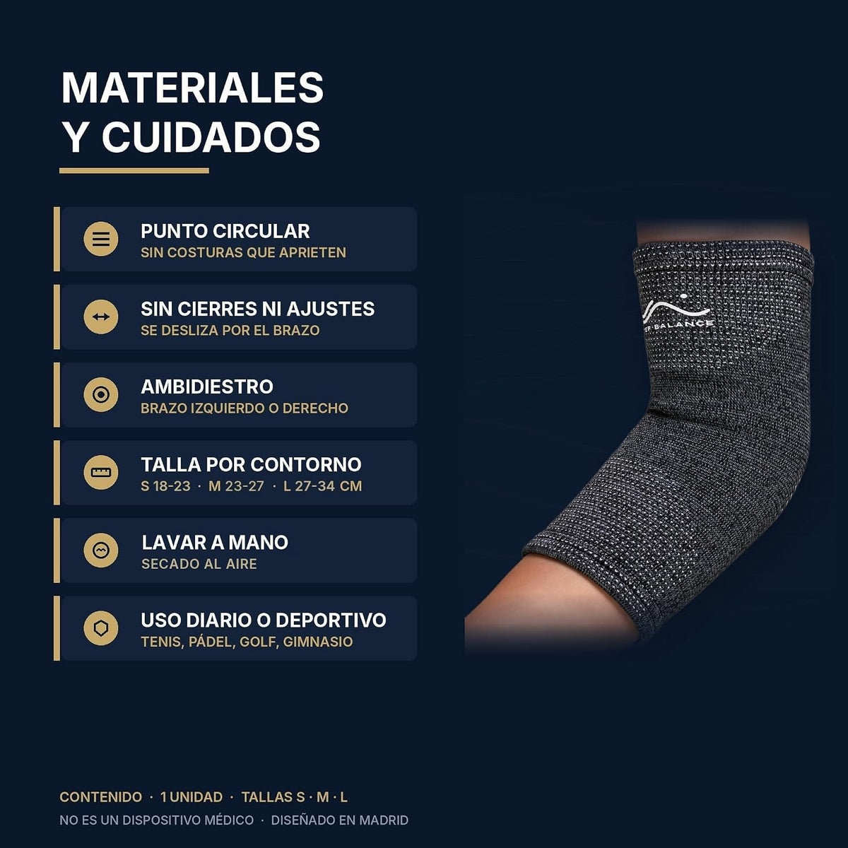 Step Balance Codera de compresión, infografía: materiales y cuidados