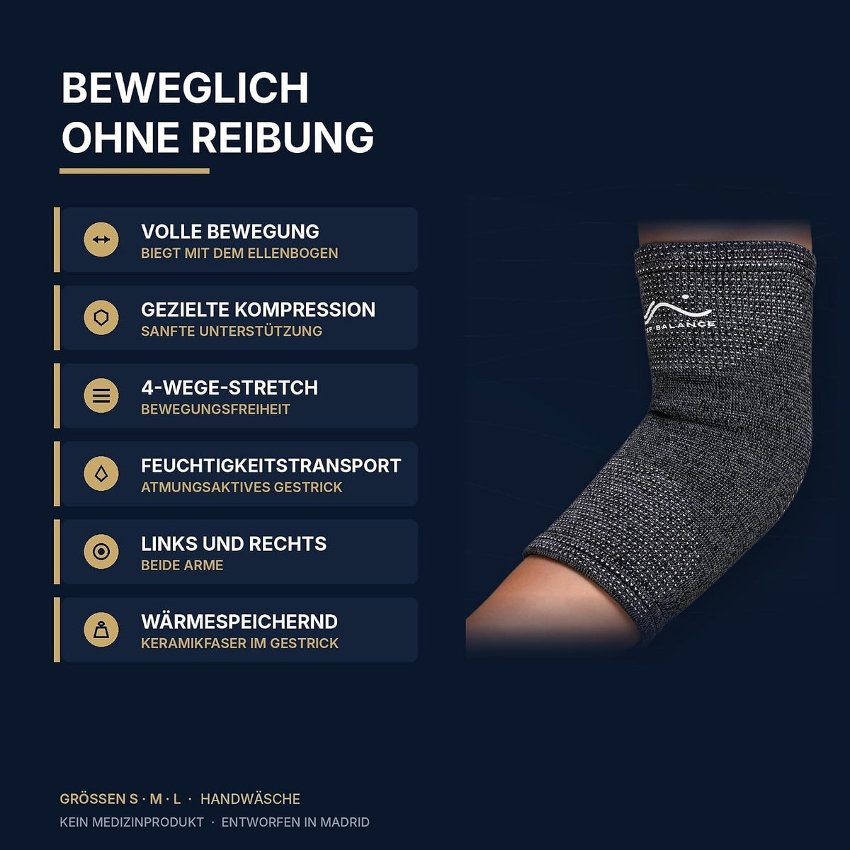 Step Balance Ellenbogenbandage, Infografik: die wichtigsten Merkmale