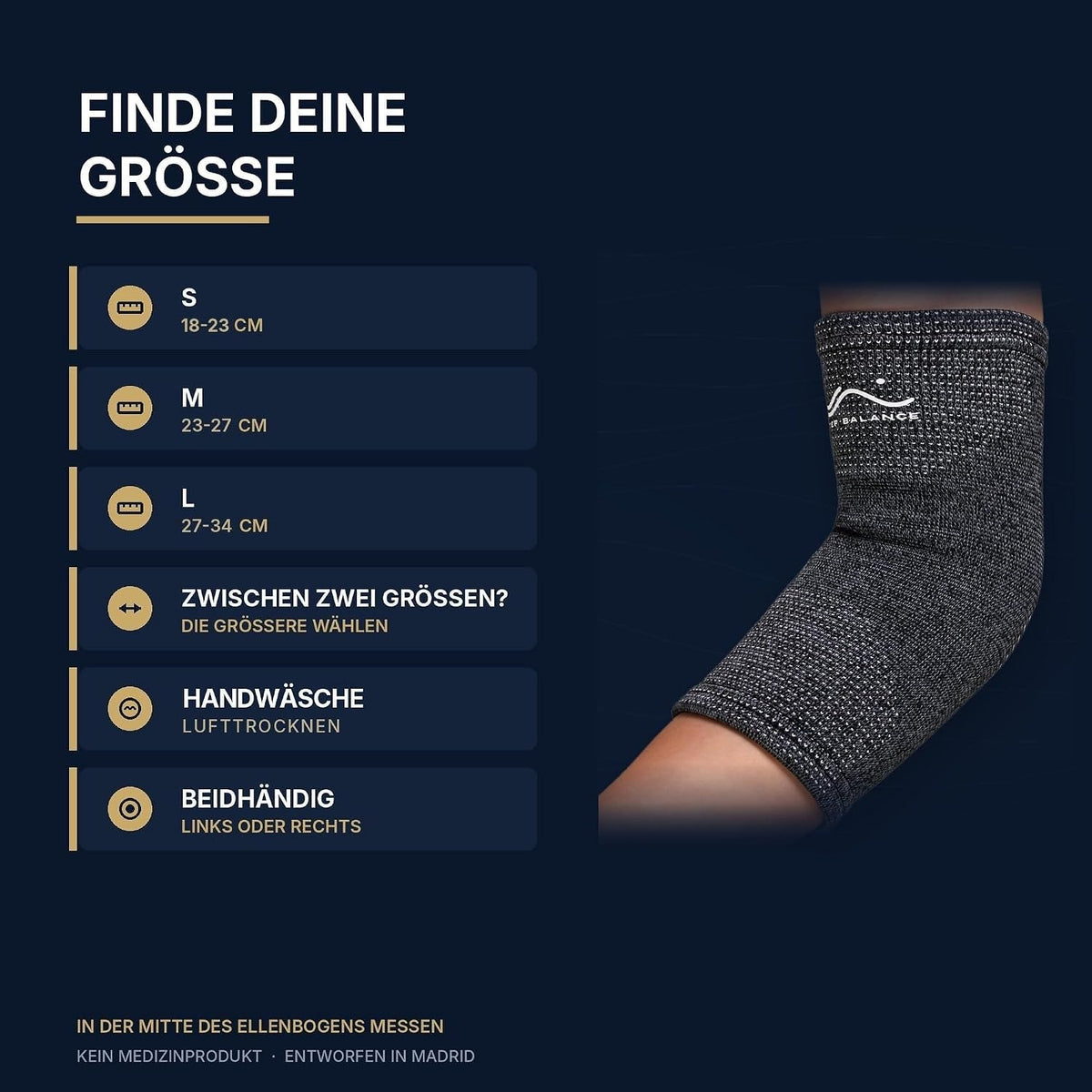 Step Balance Ellenbogenbandage, Infografik: Größentabelle