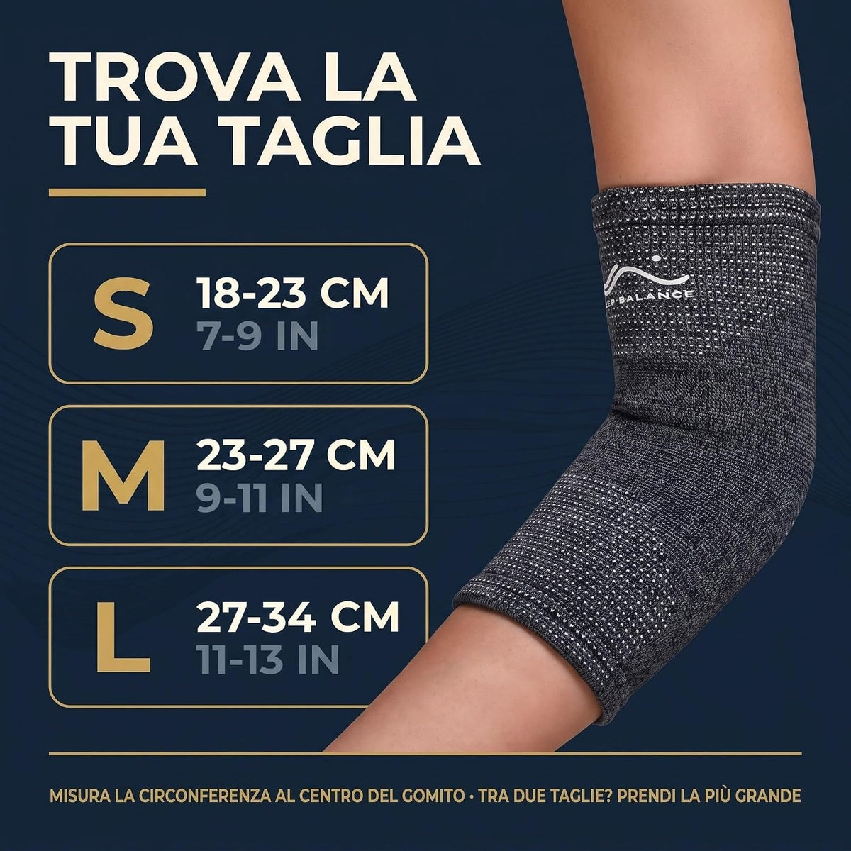 Step Balance Gomitiera a compressione, infografica: guida alle taglie