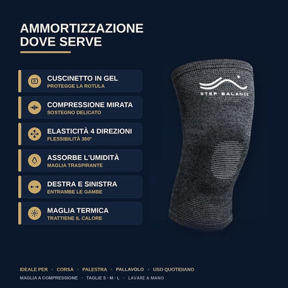 Step Balance Ginocchiera a compressione con gel, infografica: caratteristiche principali