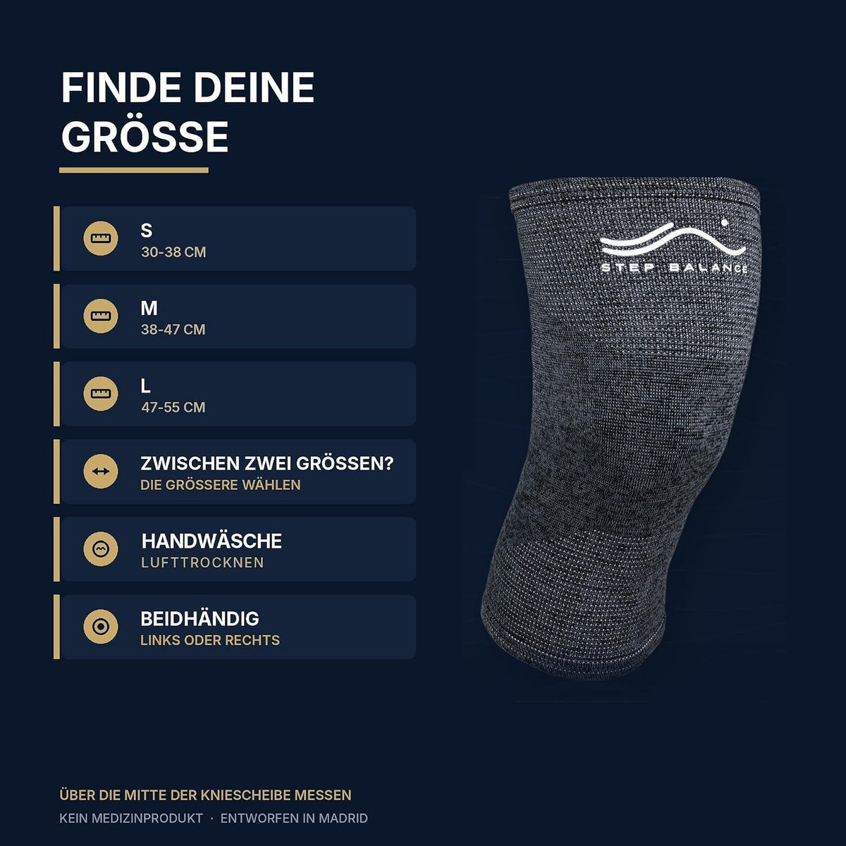 Step Balance Kniebandage, Infografik: Größentabelle