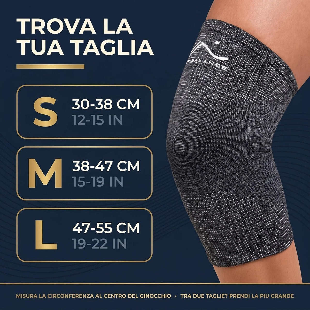 Step Balance Ginocchiera a compressione, infografica: guida alle taglie