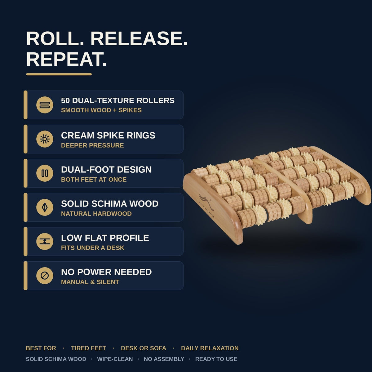 ReflexRoll wooden foot massager: key features