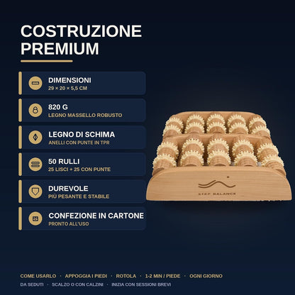Step Balance Rullo per piedi in legno ReflexRoll, infografica: costruzione e misure