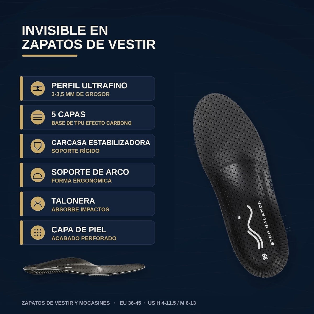 Step Balance Plantillas Slim Fit, infografía: características principales