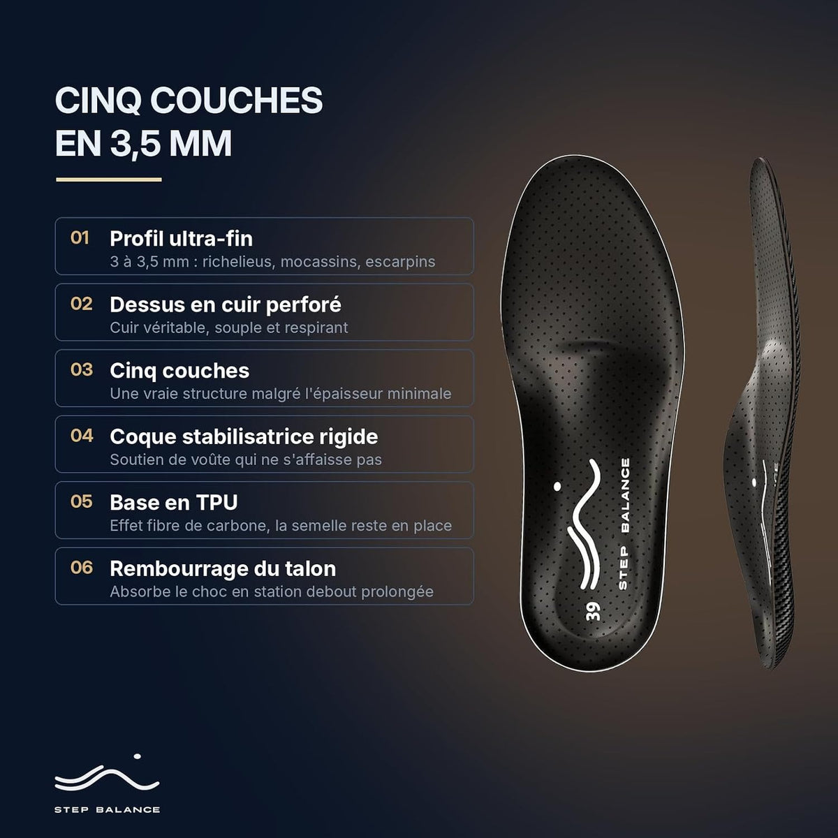 Step Balance Semelles Slim Fit, infographie : caractéristiques principales