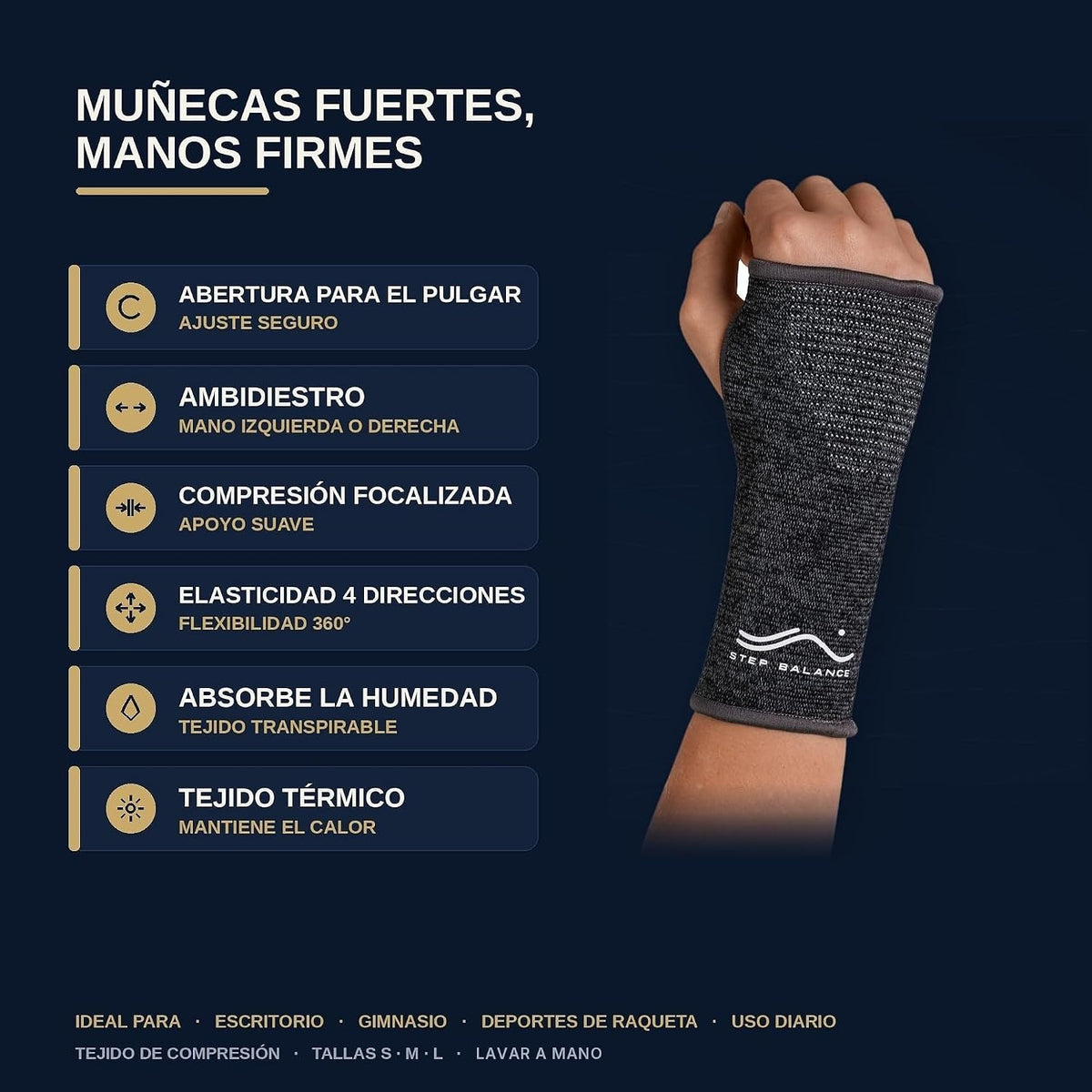 Step Balance Muñequera de compresión, infografía: características principales