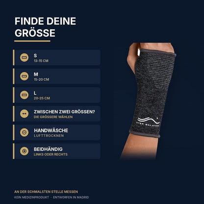 Step Balance Handgelenkbandage, Infografik: Größentabelle