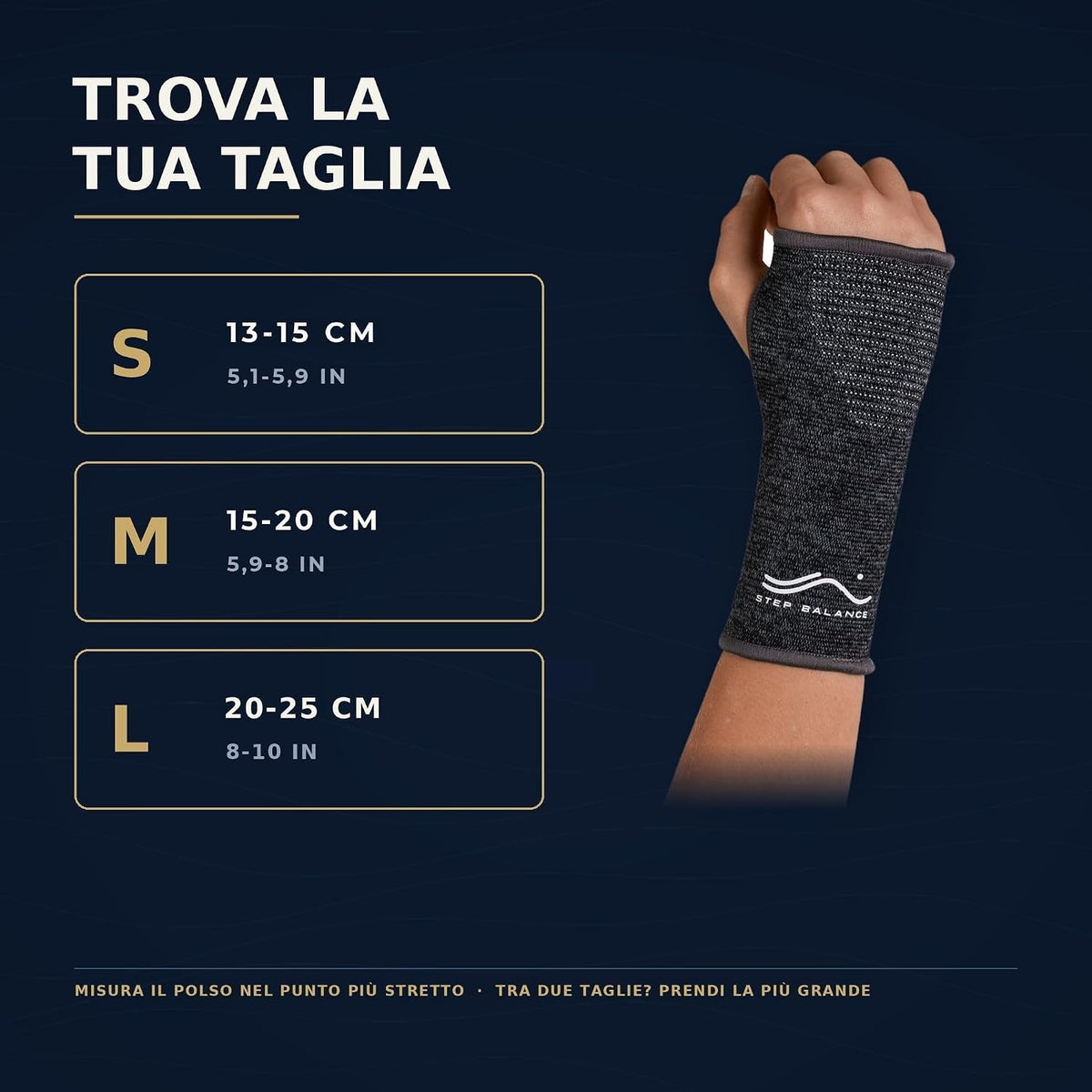 Step Balance Polsiera a compressione, infografica: guida alle taglie